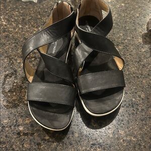 Adrienne Vittadini Black Crisscross Slip-On Sandals